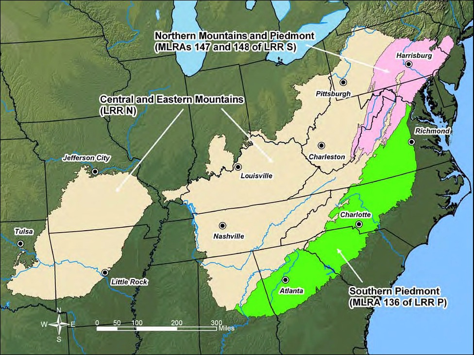 Map of Eastern Mountains and Piedmonts